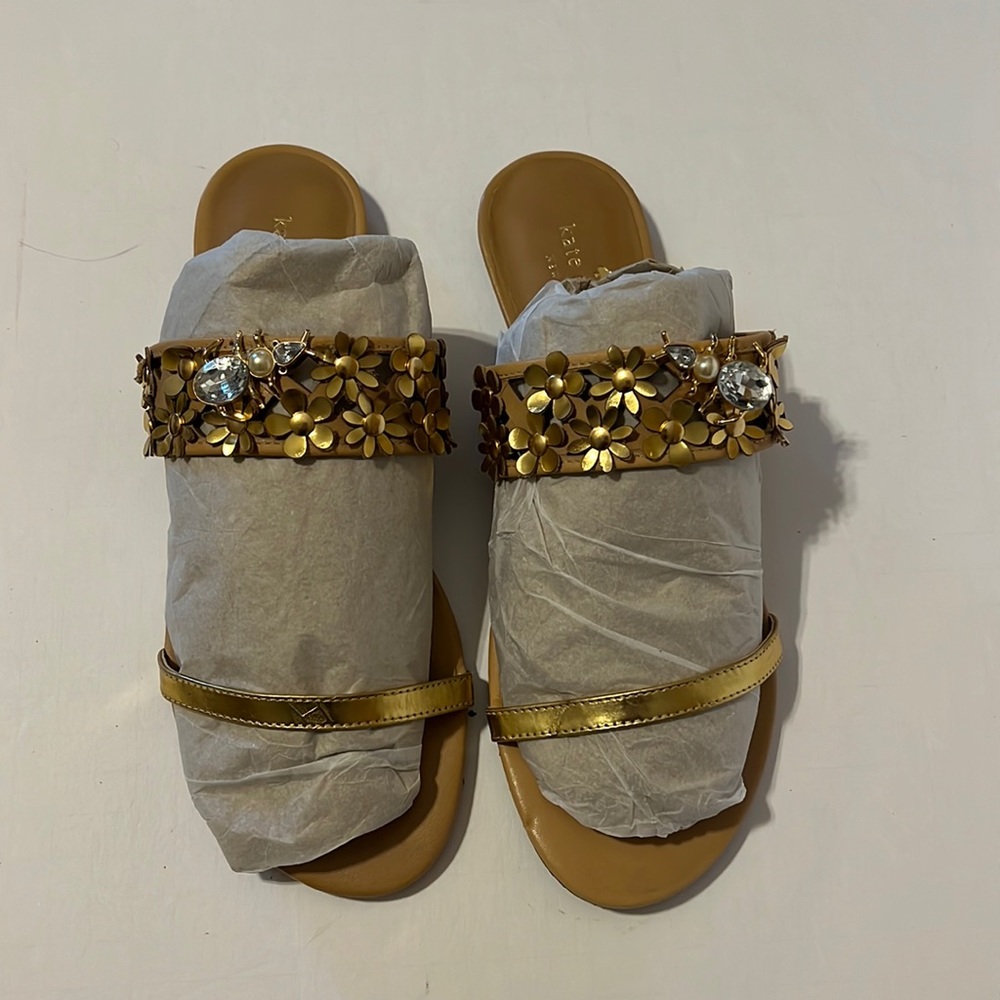 Kate Spade Flower Bug Embellished Leather Sandal 9.5M - Picture 3 of 11